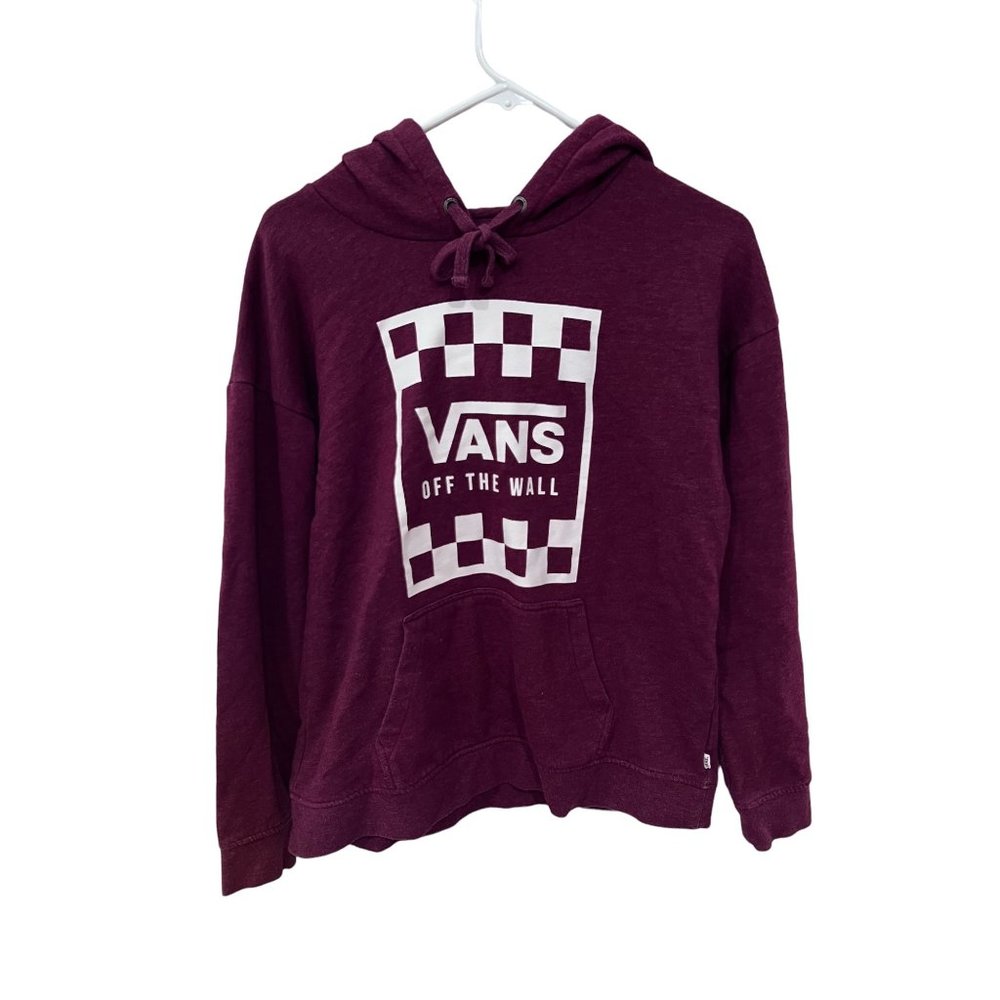 Vans Women's Checkerboard Off The Wall Long Sleeve Hoodie Burgundy Size L - Picture 1 of 6